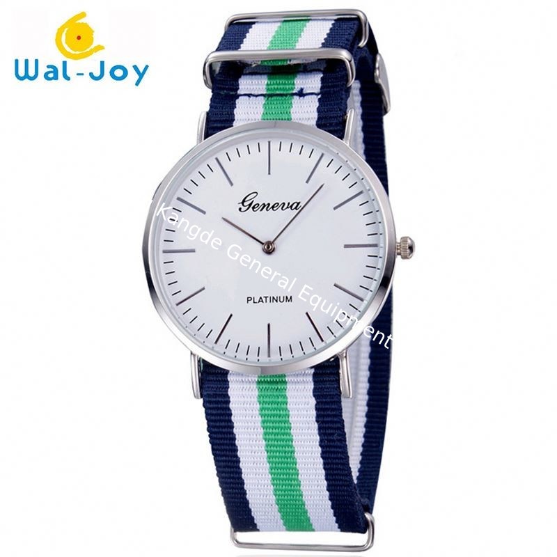 WJ-3395 China Yiwu Factory Hot Sale LOGO OEM Watch Knitted Canvas Nylon Stripe Vogue GENEVA Watches Man Promotional WristWatch