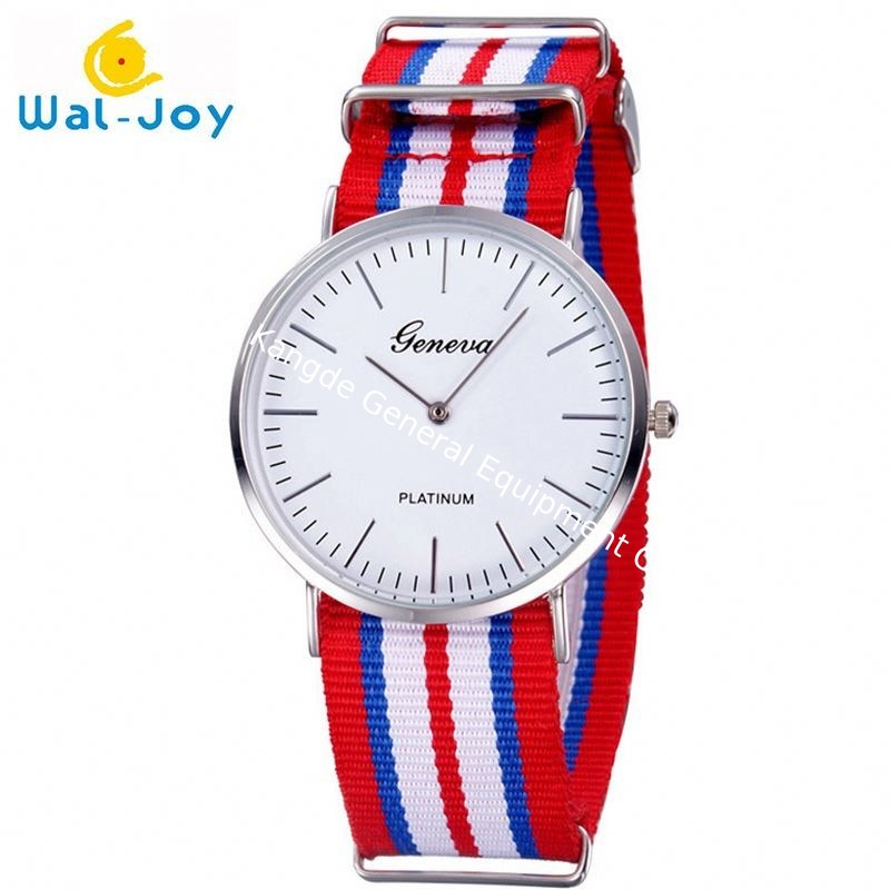 WJ-3395 China Yiwu Factory Hot Sale LOGO OEM Watch Knitted Canvas Nylon Stripe Vogue GENEVA Watches Man Promotional WristWatch