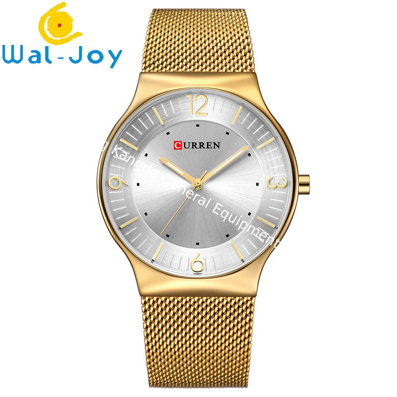 WJ-7428 CURREN 8304 Ultra-thin Round Luxury Men's Watch Minimalist Digital Net Band Wrist-watch Waterproof Imported Wick Watch