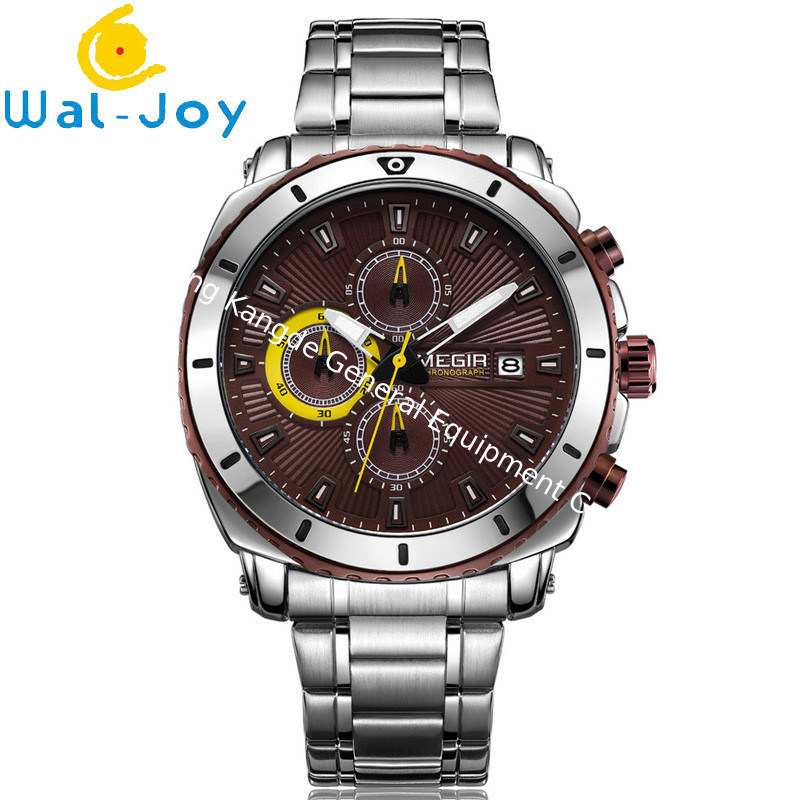 WJ-7604 MEGIR 2027 Gentleman Stainless Steel Quartz Watch Automatic Date Small Three Meedle Fashion Men's Wrist-watch