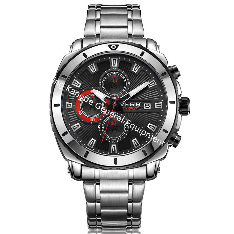 WJ-7604 MEGIR 2027 Gentleman Stainless Steel Quartz Watch Automatic Date Small Three Meedle Fashion Men's Wrist-watch