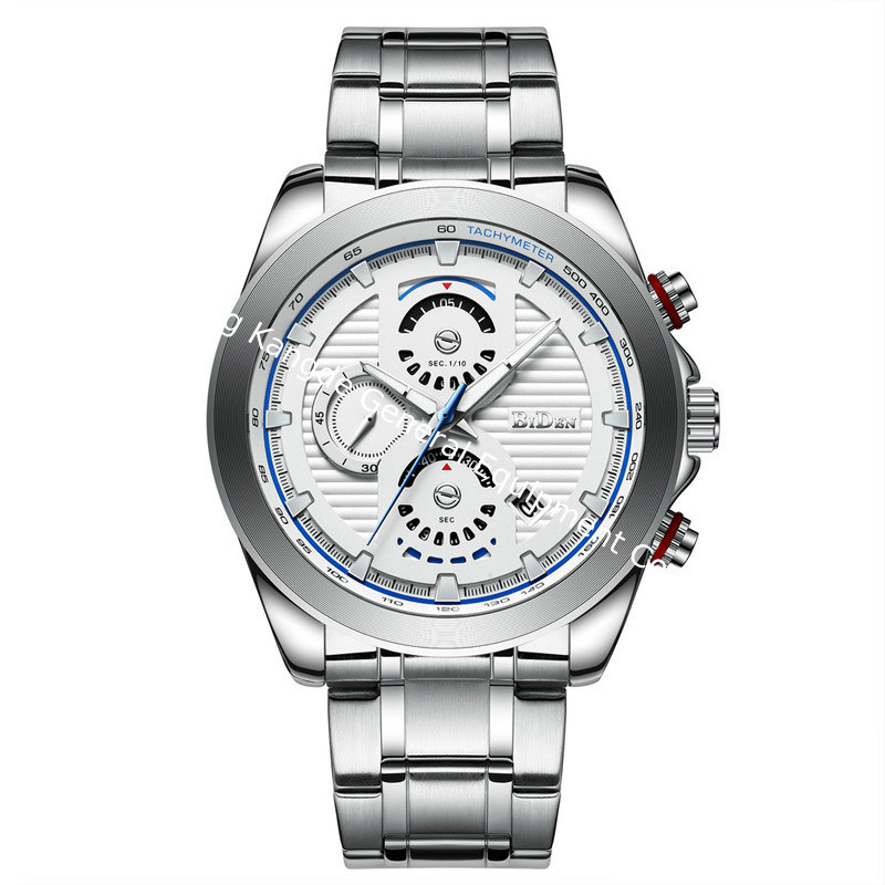 WJ-7391 Vogue Stainless Steel Watches BIDEN Brand Quartz Handwatches 3ATM Waterproof Date Day Men Wrist Watches