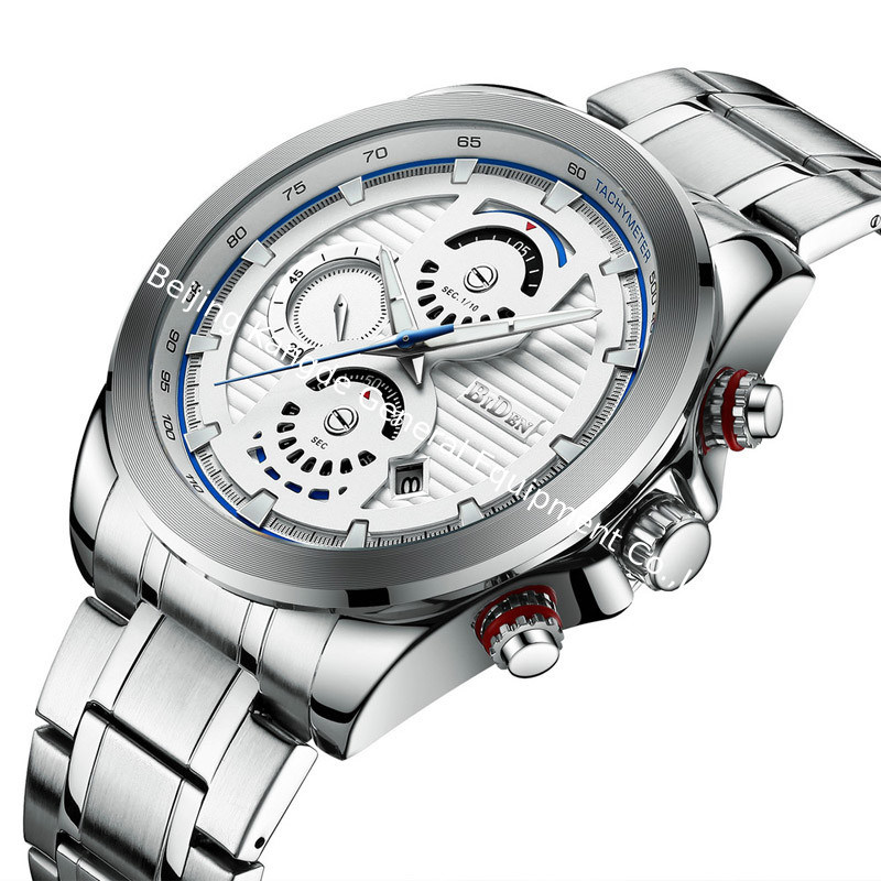 WJ-7391 Vogue Stainless Steel Watches BIDEN Brand Quartz Handwatches 3ATM Waterproof Date Day Men Wrist Watches