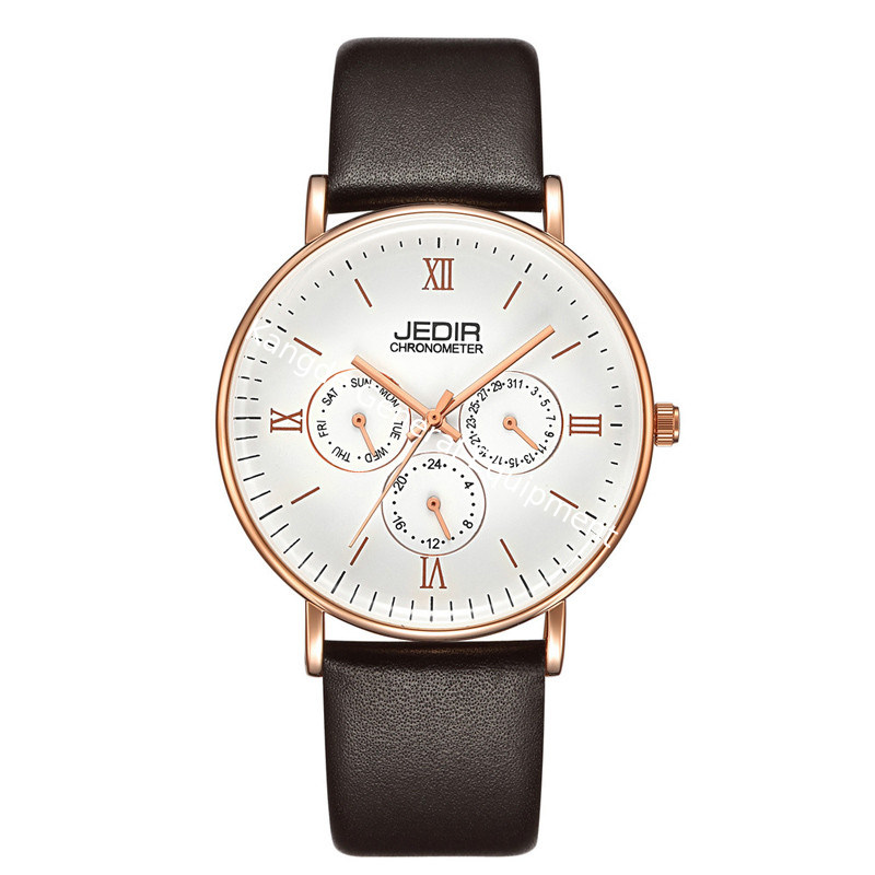 WJ-7396 Wholesales JEDIR Brand Men Watches Latest Design 3ATM Quartz Handwatches Auto Date Day Leather Wrist Watches