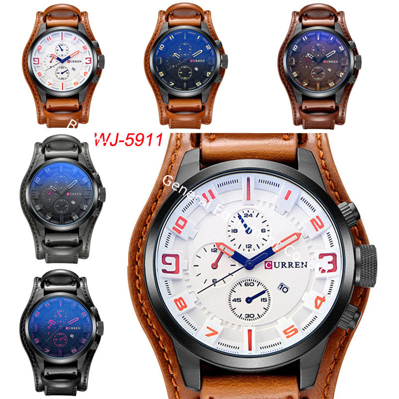 WJ-5911 CURREN 8225 High-end Casual Men's Dial Calendar Watch Waterproof Blue light Quartz Leather Wrist-watch