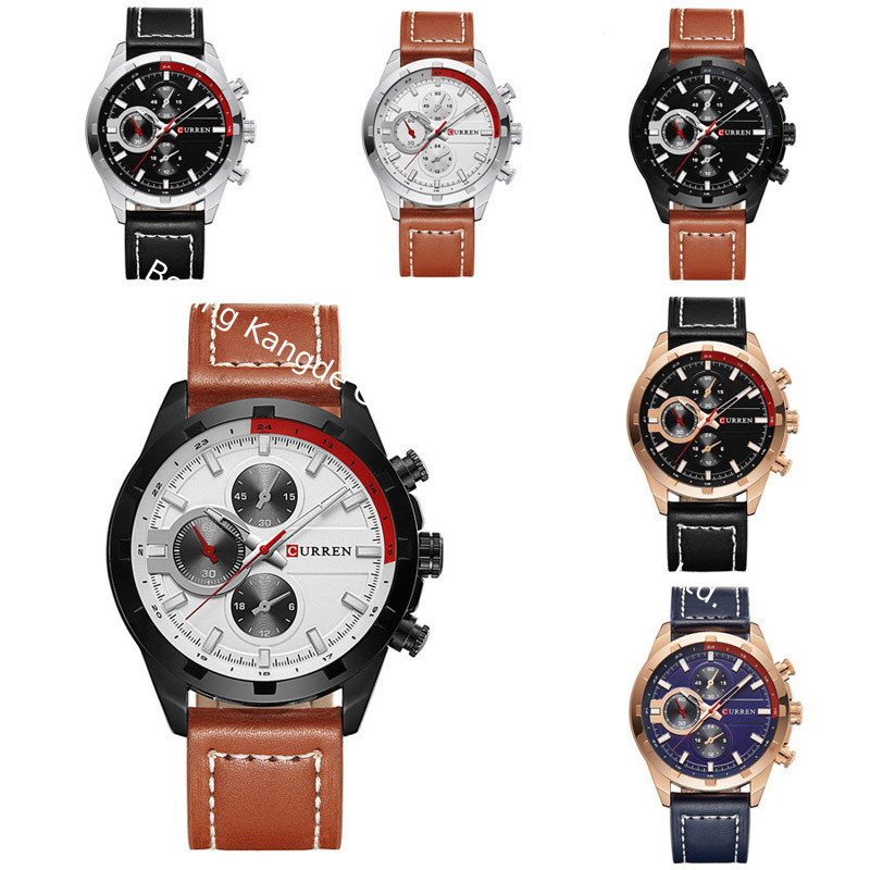 WJ-5911 CURREN 8225 High-end Casual Men's Dial Calendar Watch Waterproof Blue light Quartz Leather Wrist-watch