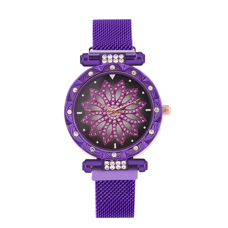 WJ-8578 China Wholesale Cheap Alloy Case Gold Crystal Women Stainless Steel Mesh Band Magnetic Watch