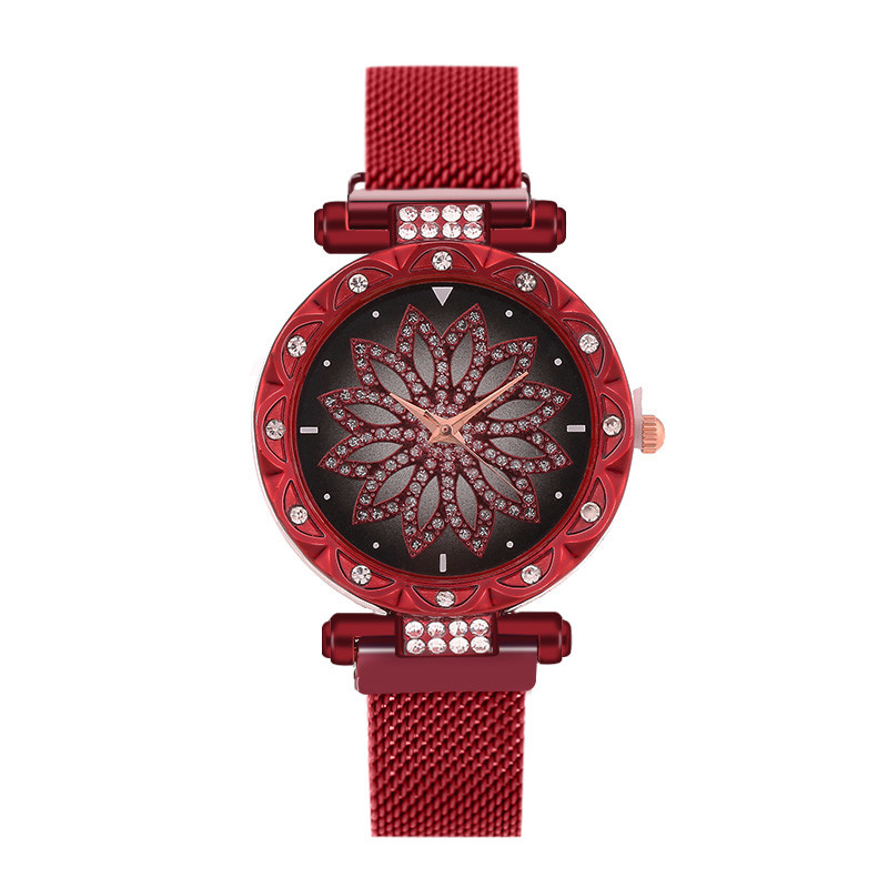 WJ-8578 China Wholesale Cheap Alloy Case Gold Crystal Women Stainless Steel Mesh Band Magnetic Watch