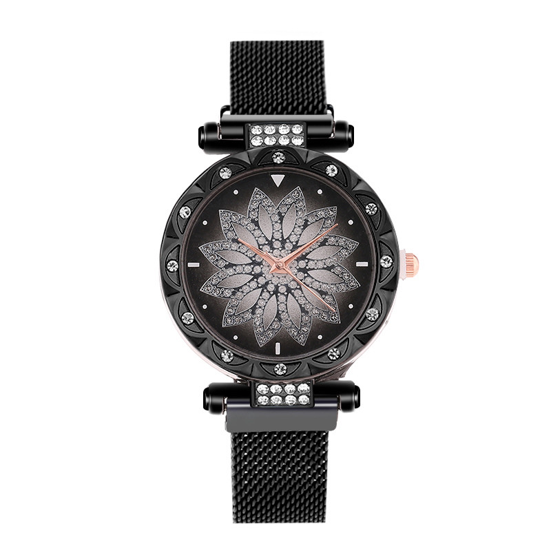 WJ-8578 China Wholesale Cheap Alloy Case Gold Crystal Women Stainless Steel Mesh Band Magnetic Watch