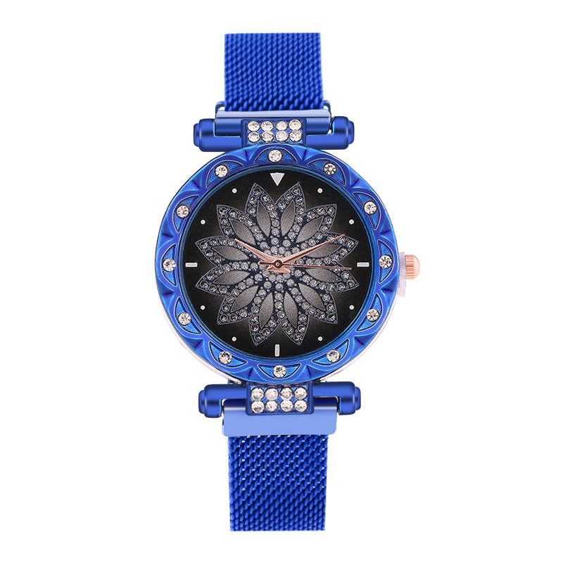WJ-8578 China Wholesale Cheap Alloy Case Gold Crystal Women Stainless Steel Mesh Band Magnetic Watch