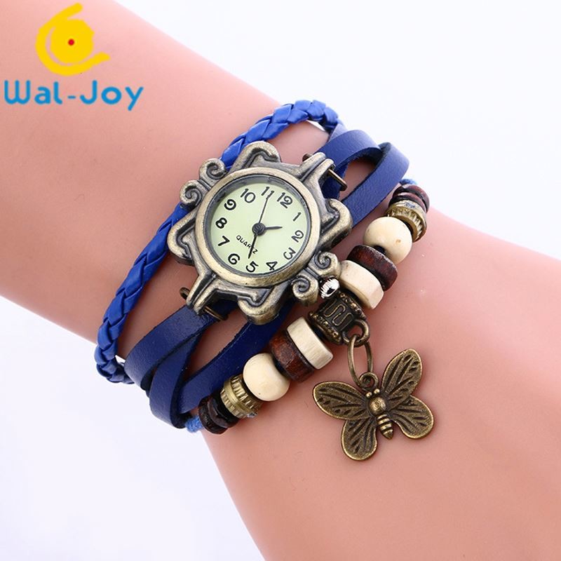 SW-684 Vintage Cheap Hot Sale Genuine Leather Ladies Bracelet Wristwatches Butterfly/Tower Pendant