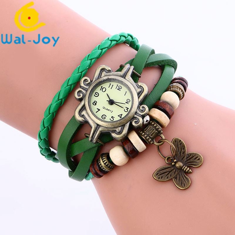SW-684 Vintage Cheap Hot Sale Genuine Leather Ladies Bracelet Wristwatches Butterfly/Tower Pendant
