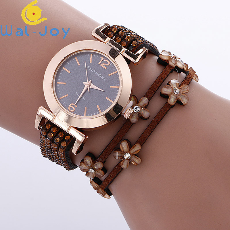 WJ-7029 Fashion diamond women watches flowers bracelet handwatches leather bangle wrist watches