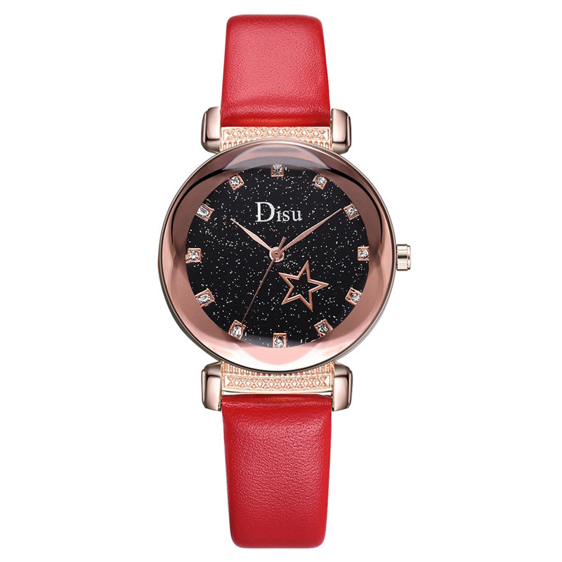 WJ-8427 Fashion Blue Leather Strap Red Band Quality Assurance Alloy Watch Case Women Fashion Watch