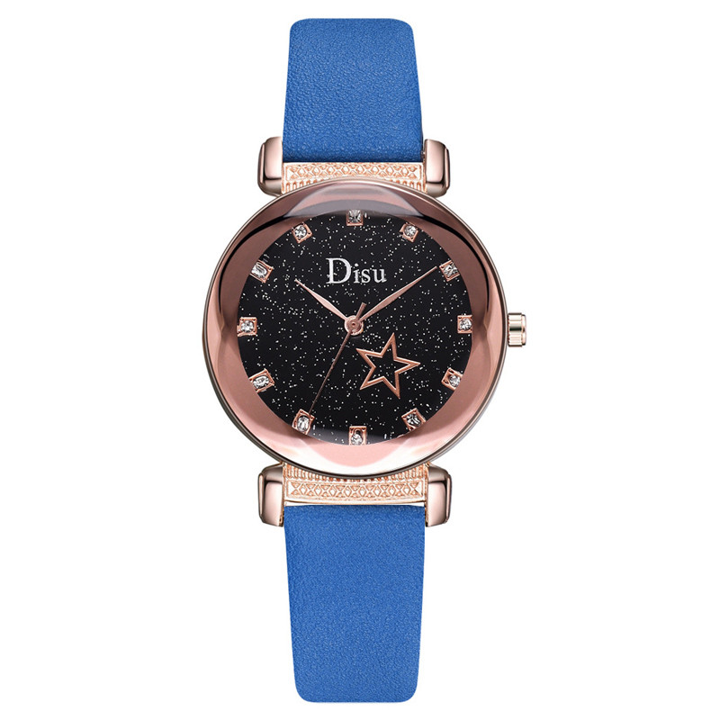 WJ-8427 Fashion Blue Leather Strap Red Band Quality Assurance Alloy Watch Case Women Fashion Watch