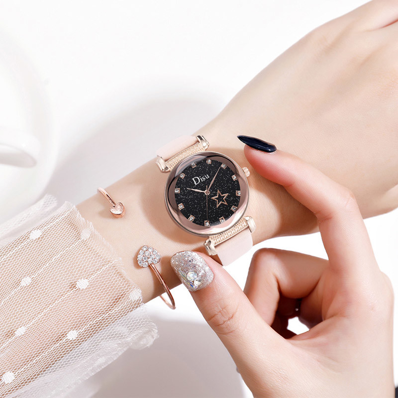 WJ-8427 Fashion Blue Leather Strap Red Band Quality Assurance Alloy Watch Case Women Fashion Watch