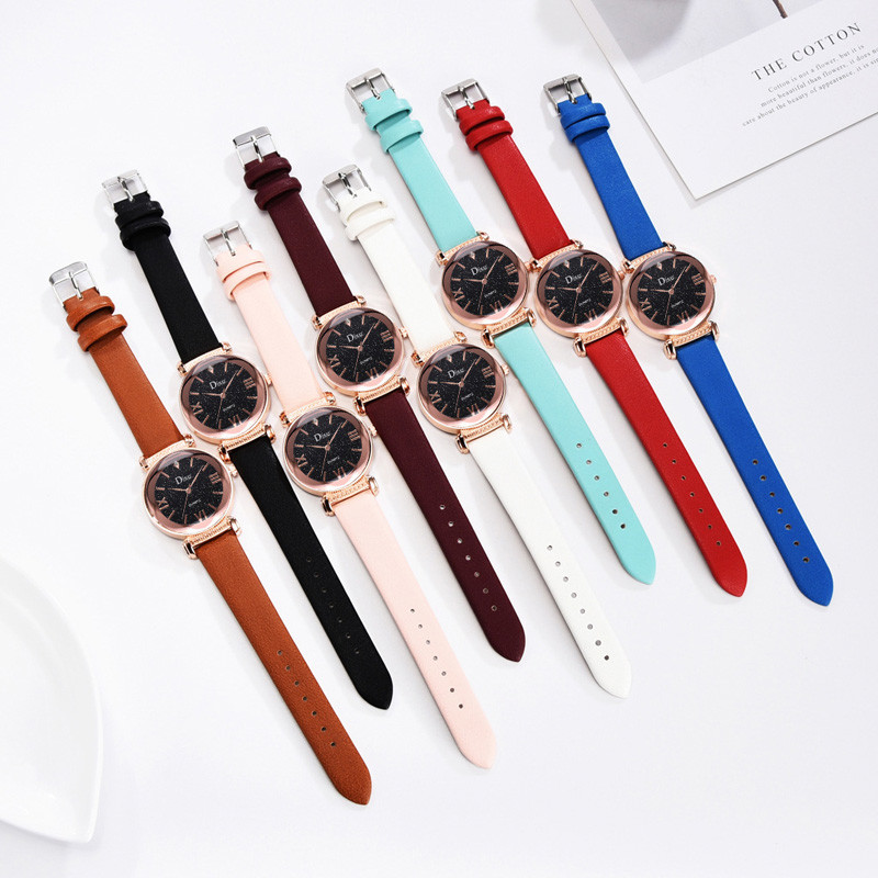 WJ-8426 Women Fashion Wrist Quality Assurance 8 Colors Alloy Watch Case Pink Leather Strap Watch