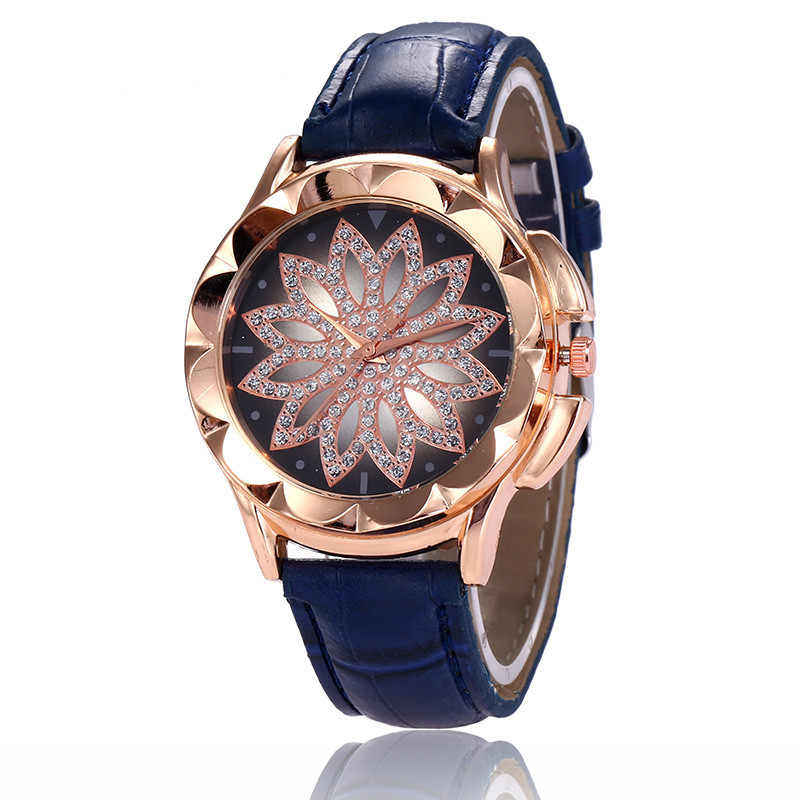 WJ-7804 Fashion Casual Creative Women's Watch Leather Strap Petal Rhinestone Watch Cross-border Trend Quartz Handwatch