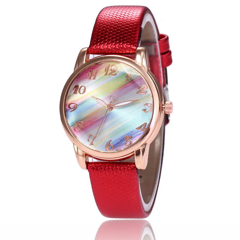 WJ-7801 Korean Fashion Belt Ultra-thin Ladies Watch Couple Table Rainbow Dial Harajuku Style Quartz Watch