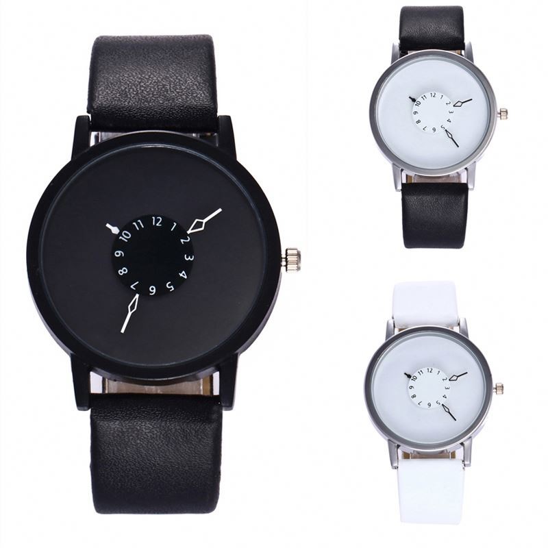 WJ-6389 Leather Band Quartz Turntable Dial Personality Fashion Lady Watch