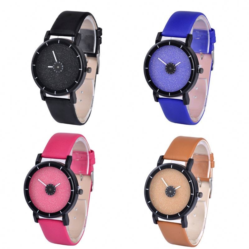WJ-6389 Leather Band Quartz Turntable Dial Personality Fashion Lady Watch