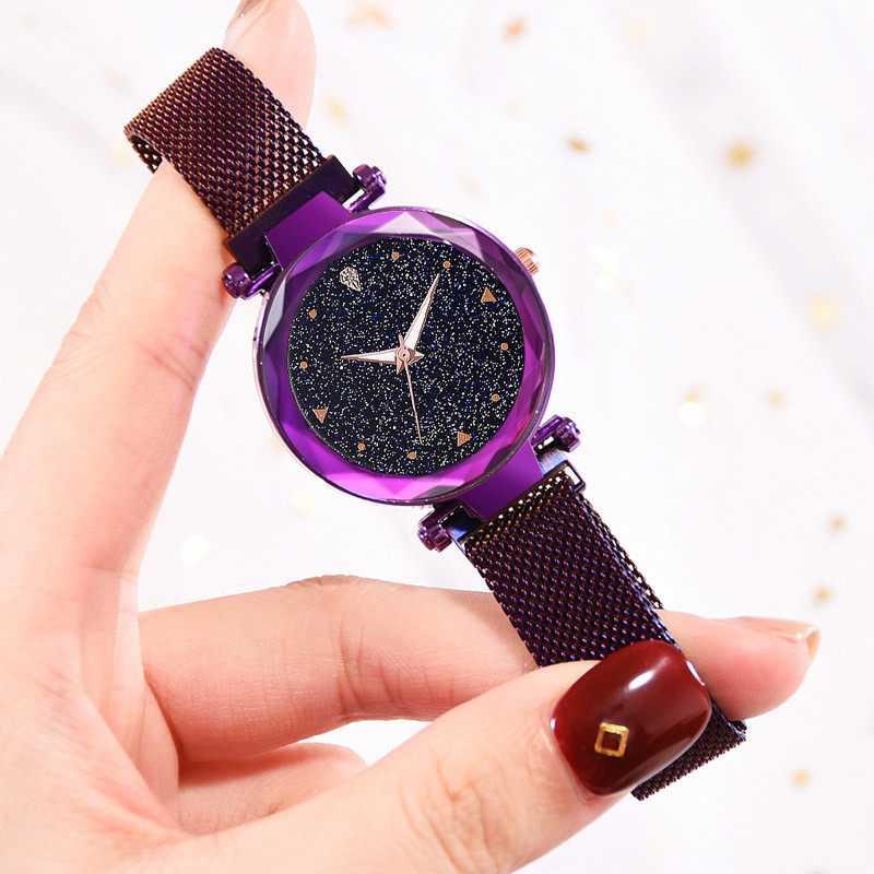 WJ-8486 Fashion Smart Quartz Purple Colors Stainless Steel Alloy Case Magnetic Bracelet Watch