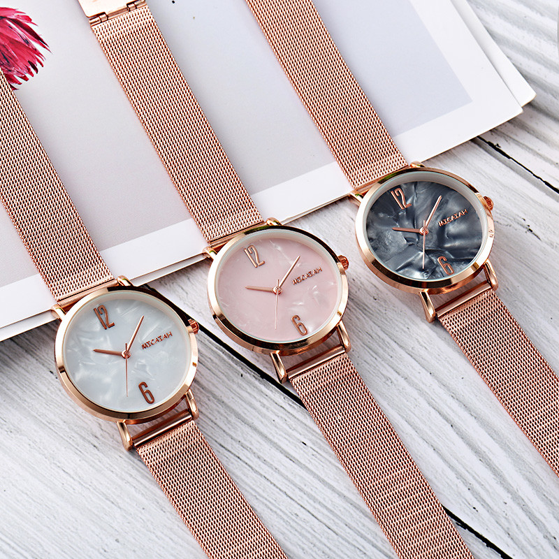 WJ-8419 Stainless Steel New Design Fashion Girls Mesh Watch Ladies Analog Quartz Watch