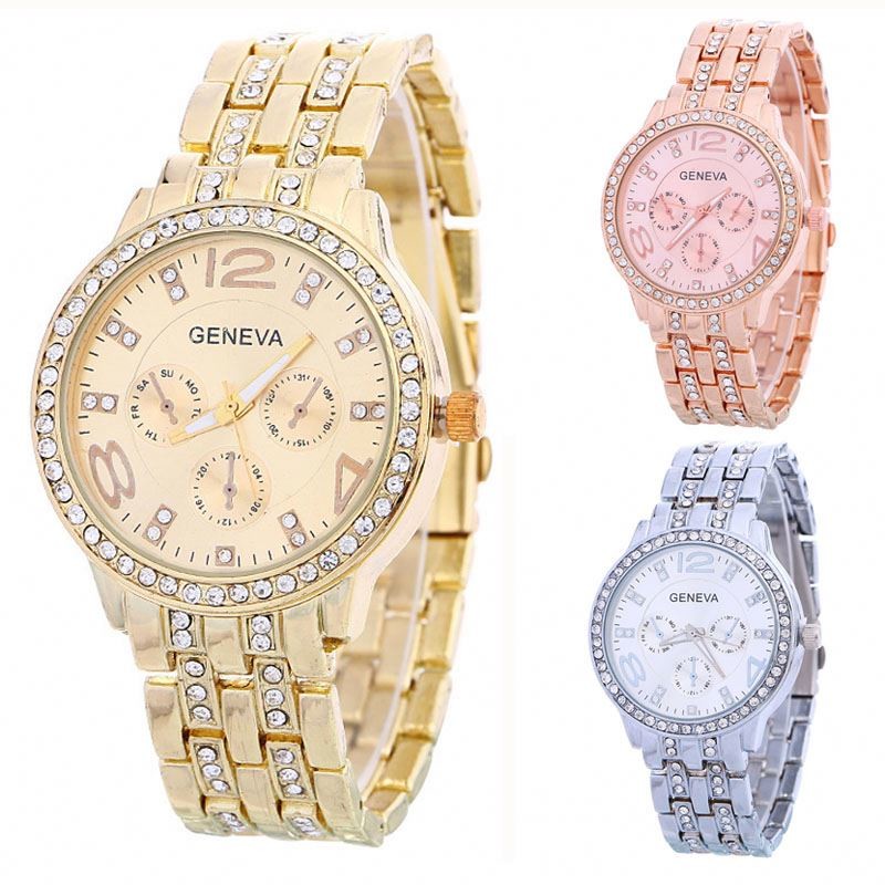 WJ-6433 Yiwu Factory Stock Fashion Gold Luxury Lady Wristwatch Alloy Women Wrist Watch Jewelry Watches for female