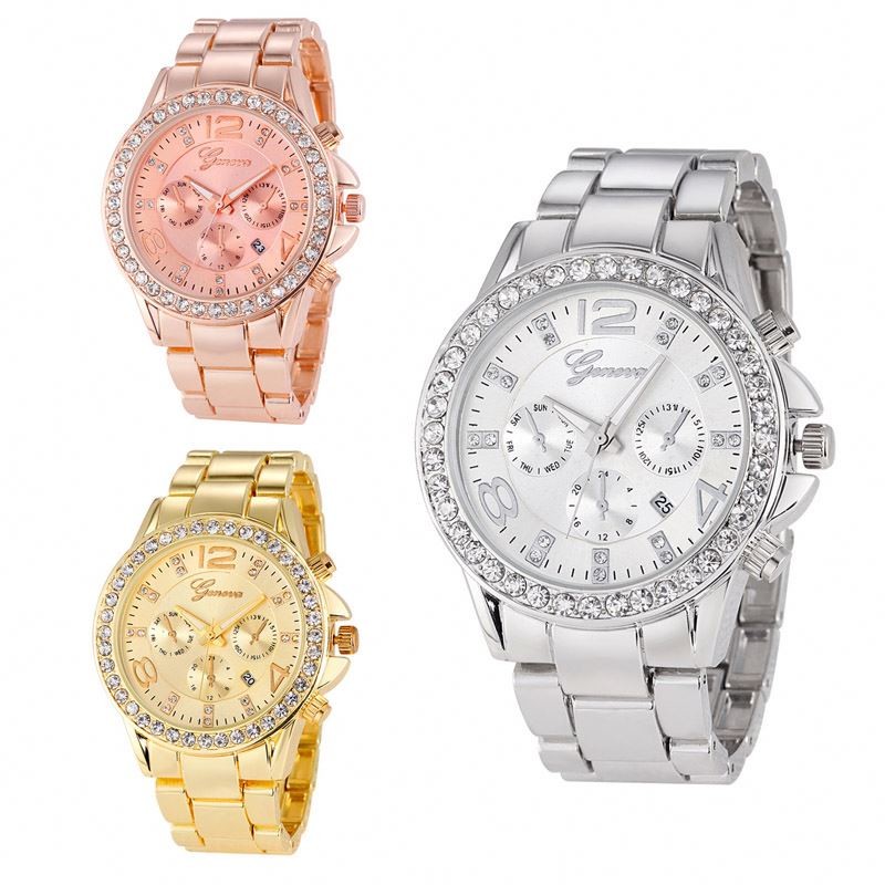 WJ-6433 Yiwu Factory Stock Fashion Gold Luxury Lady Wristwatch Alloy Women Wrist Watch Jewelry Watches for female
