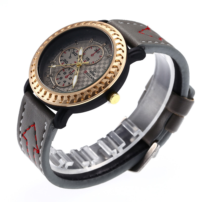 WJ-7971Men Black Quartz Wrist Leather Watch