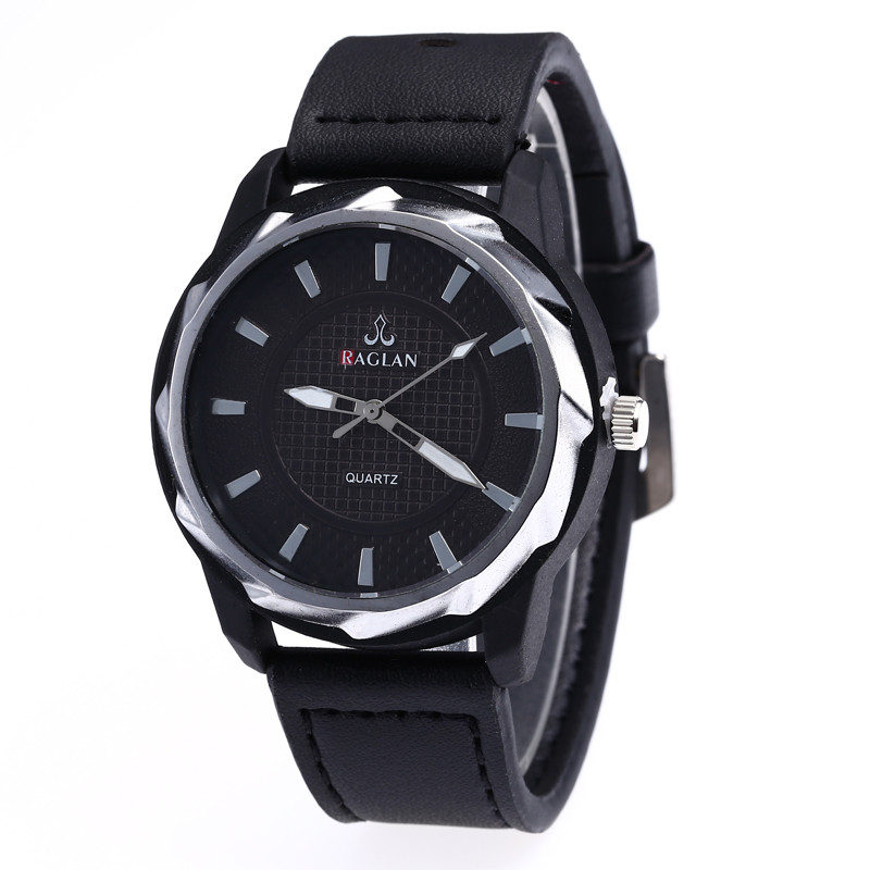 WJ-7969 Fashion Men Black  Leather Strap Wrist Watch