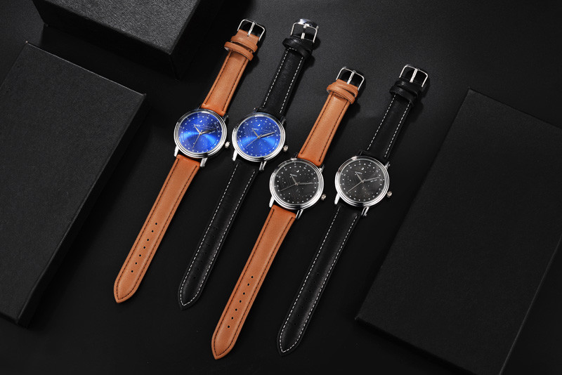 WJ-8109 Newest Starry Sky Face Design Attractive Leather Band Vogue Quartz OEM Male Waterproof Watch