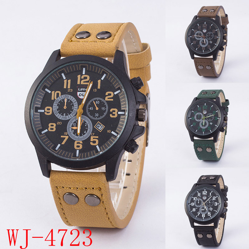 WJ-4723 New design big face quartz leather watches low price sport handwatches clear wristwatches