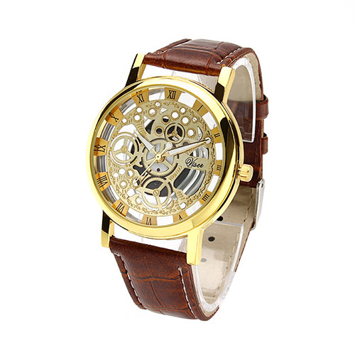 WJ-4136 Leather Casual Top Selling Hollow Quartz Watch