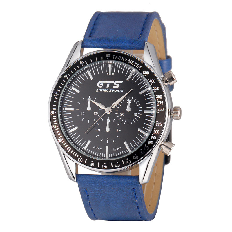 WJ-5434 newest hot sale GTS stylish stainless steel back leather band quartz men watch