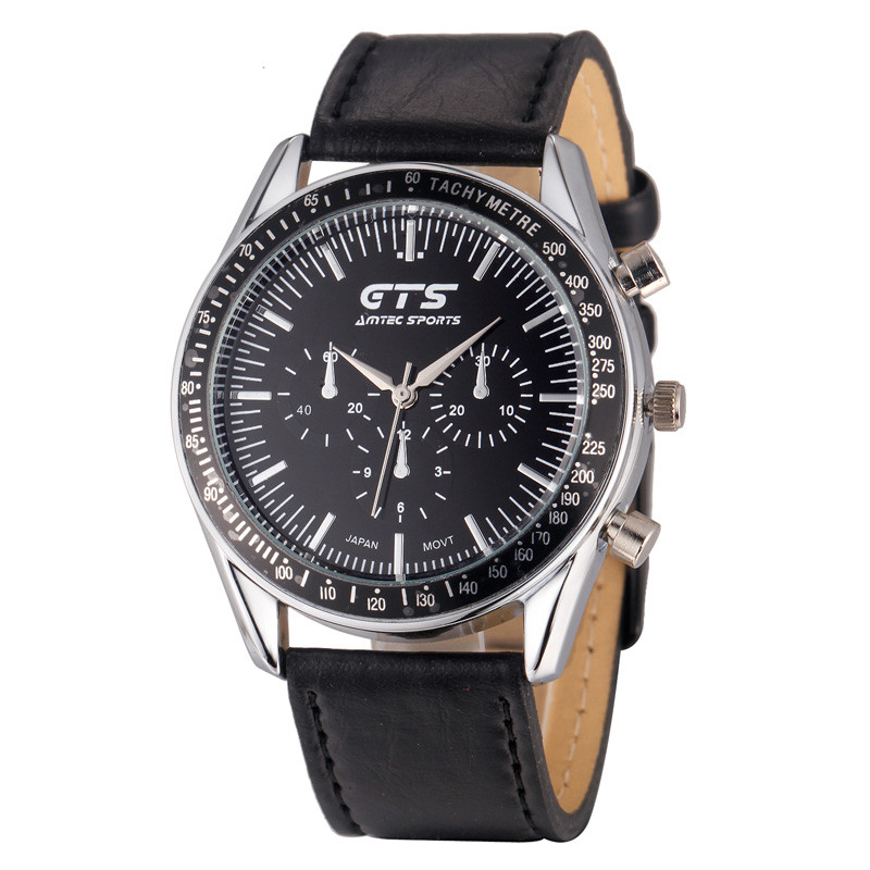 WJ-5434 newest hot sale GTS stylish stainless steel back leather band quartz men watch
