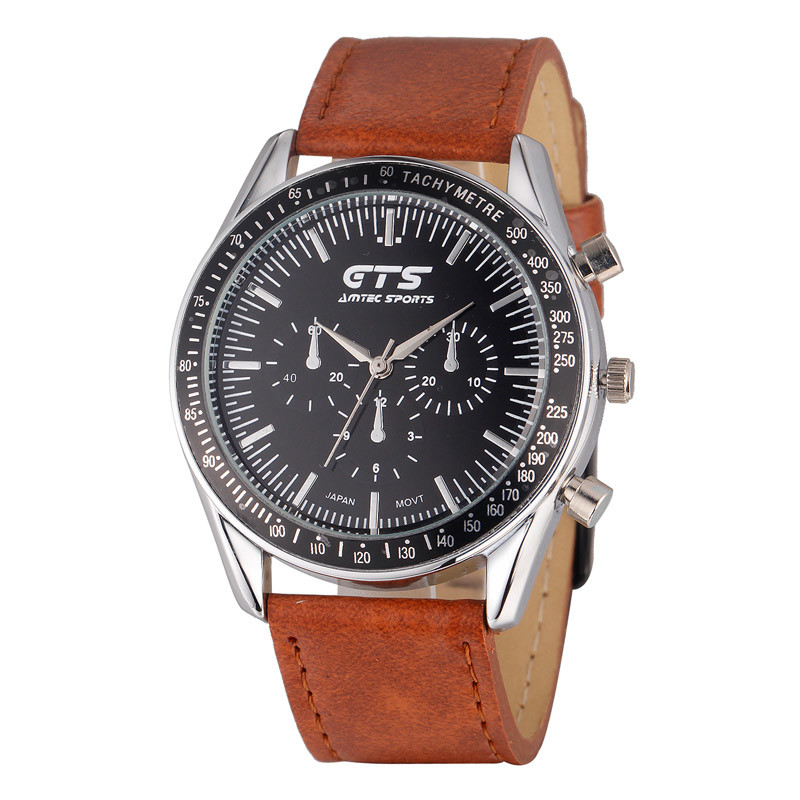 WJ-5434 newest hot sale GTS stylish stainless steel back leather band quartz men watch