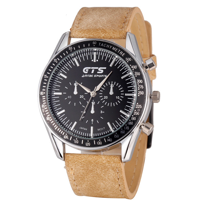 WJ-5434 newest hot sale GTS stylish stainless steel back leather band quartz men watch