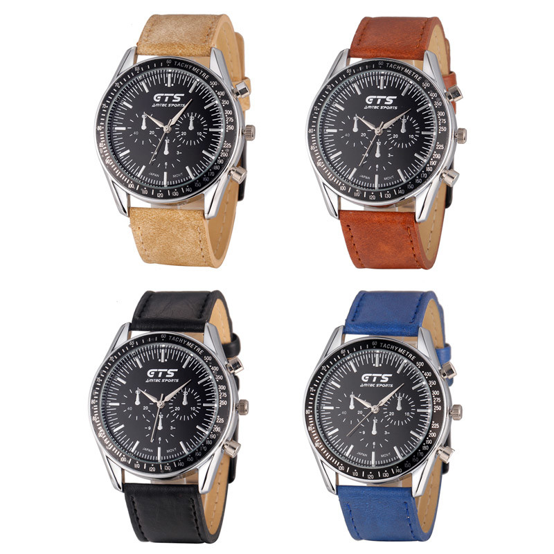 WJ-5434 newest hot sale GTS stylish stainless steel back leather band quartz men watch