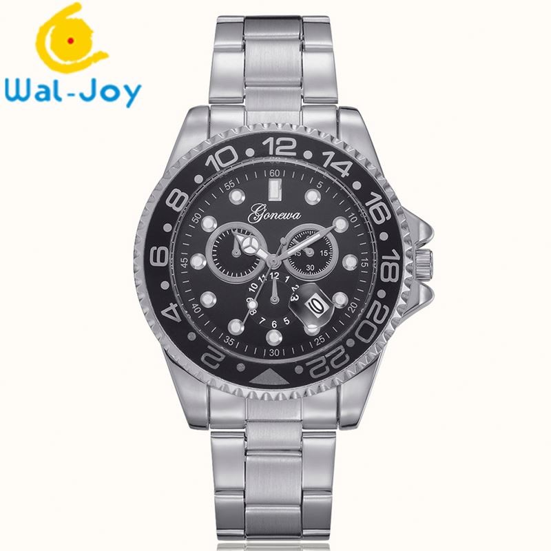 WJ-6525 New Arrival Fashion Complete Calendar Geneva Brand Stainless Steel Back Men Watch