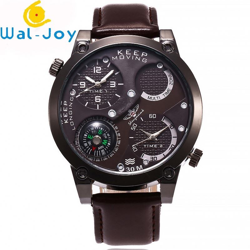 WJ-6641 Double Movement Big Dial Leather Men Watch