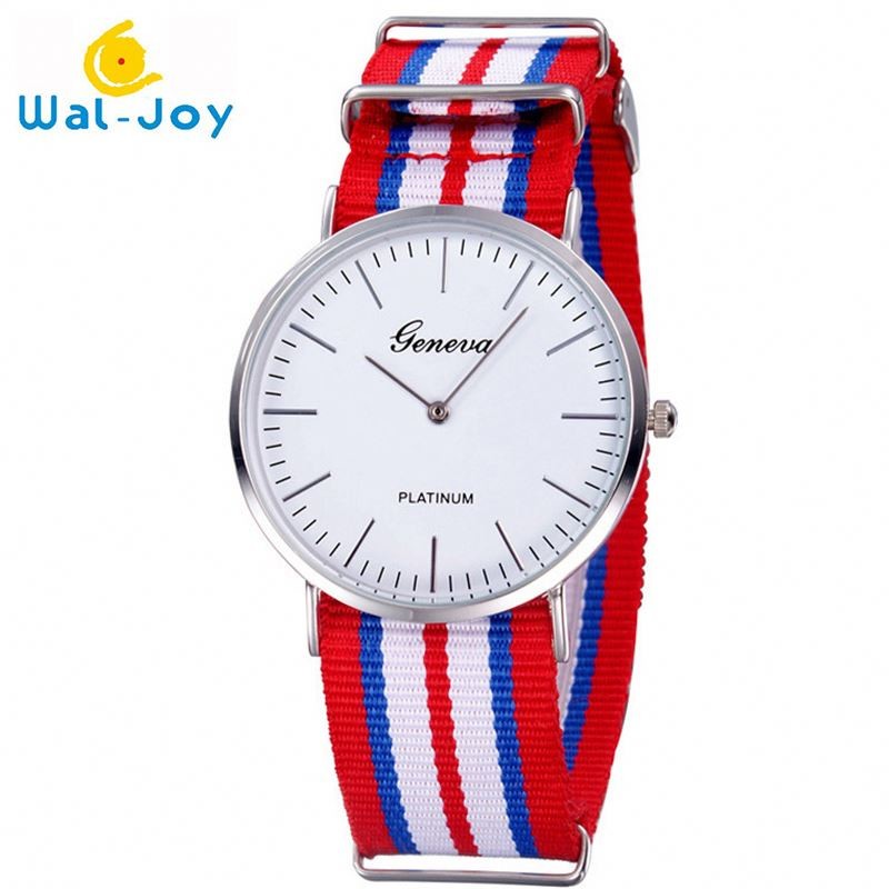 WJ-3395 China Yiwu Factory Hot Sale LOGO OEM Watch Knitted Canvas Nylon Stripe Vogue GENEVA Watches Man Promotional WristWatch