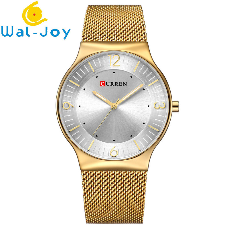 WJ-7428 CURREN 8304 Ultra-thin Round Luxury Men's Watch Minimalist Digital Net Band Wrist-watch Waterproof Imported Wick Watch