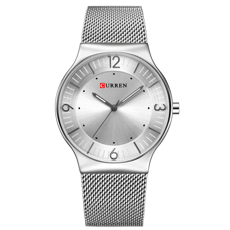 WJ-7428 CURREN 8304 Ultra-thin Round Luxury Men's Watch Minimalist Digital Net Band Wrist-watch Waterproof Imported Wick Watch