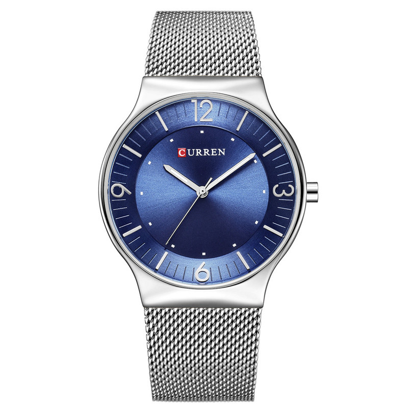 WJ-7428 CURREN 8304 Ultra-thin Round Luxury Men's Watch Minimalist Digital Net Band Wrist-watch Waterproof Imported Wick Watch