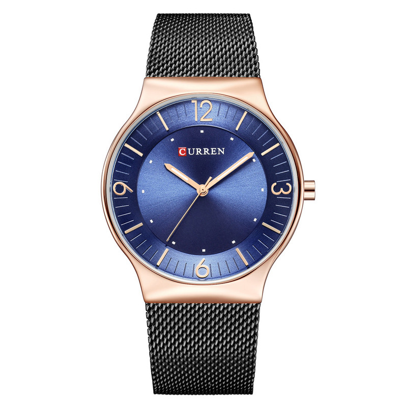 WJ-7428 CURREN 8304 Ultra-thin Round Luxury Men's Watch Minimalist Digital Net Band Wrist-watch Waterproof Imported Wick Watch