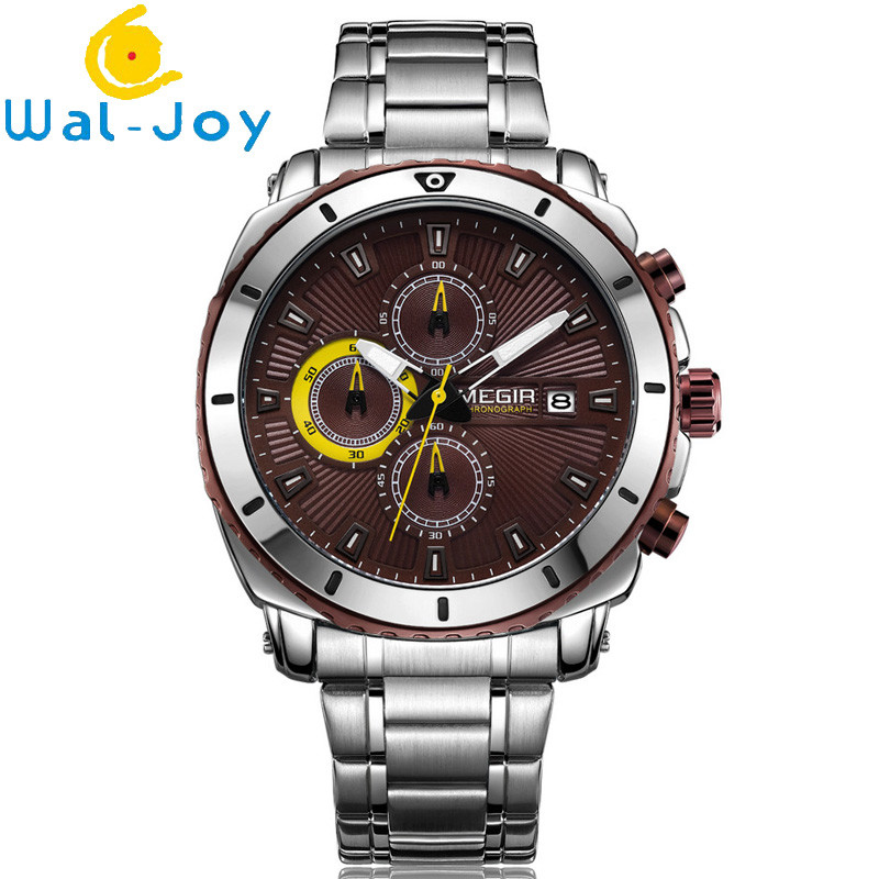 WJ-7604 MEGIR 2027 Gentleman Stainless Steel Quartz Watch Automatic Date Small Three Meedle Fashion Men's Wrist-watch