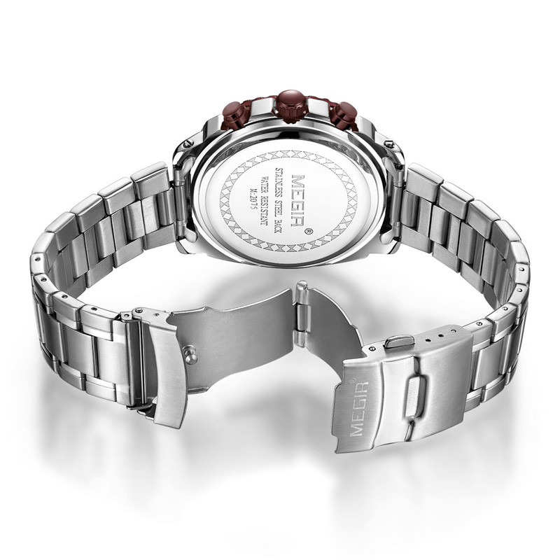 WJ-7604 MEGIR 2027 Gentleman Stainless Steel Quartz Watch Automatic Date Small Three Meedle Fashion Men's Wrist-watch
