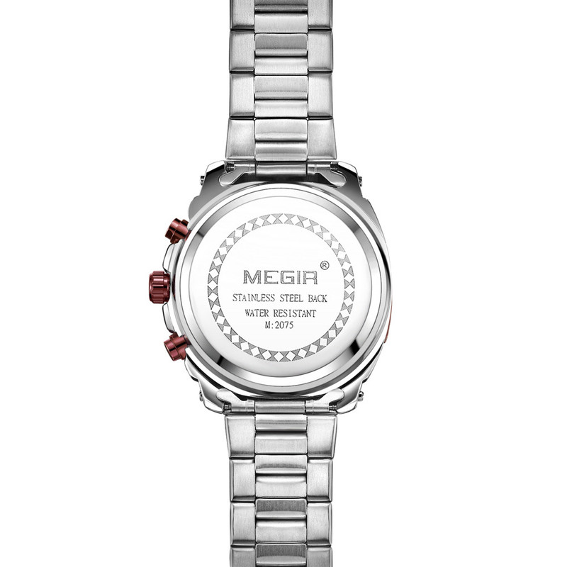 WJ-7604 MEGIR 2027 Gentleman Stainless Steel Quartz Watch Automatic Date Small Three Meedle Fashion Men's Wrist-watch