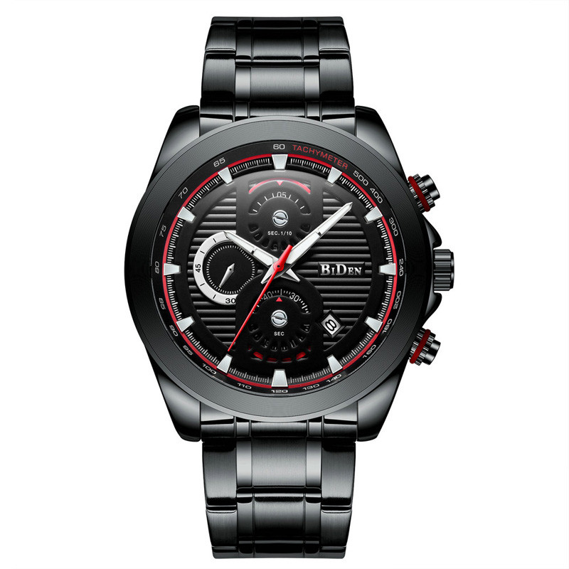 WJ-7391 Vogue Stainless Steel Watches BIDEN Brand Quartz Handwatches 3ATM Waterproof Date Day Men Wrist Watches